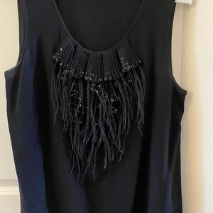 Black Sleeveless Top with Fringe and Sequins